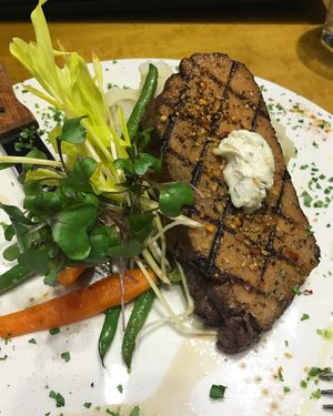 Seitan steak  at Mythology in Toronto