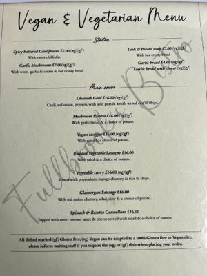 Updated menu summer 2024  at Fullbrook's Bistro in Pontyclun