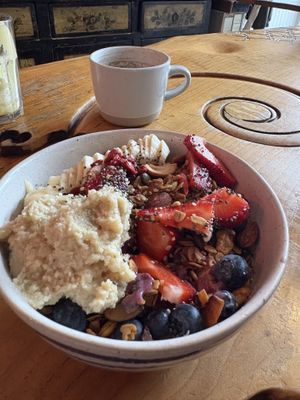 Smoothie bowl with homemade cashew butter on top  at Beloved Natural Cafe & Organic Juicery in San Francisco