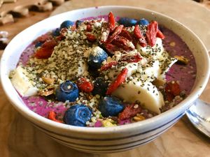 Buddha berry smoothie bowl at Beloved Natural Cafe & Organic Juicery in San Francisco