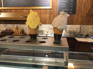 Vegan pineapple and vegan coconut ice creams at Mrs Ferg Gelateria - Beach St in Queenstown
