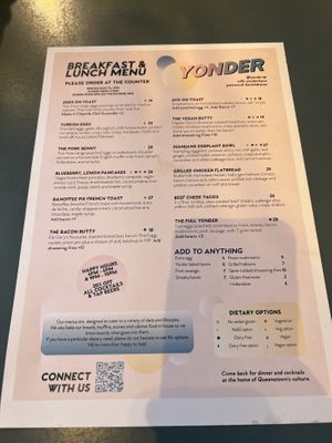 Current menu front  at Yonder in Queenstown