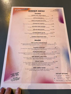 Current menu back  at Yonder in Queenstown