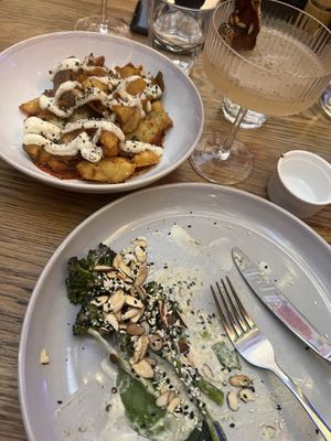Dinner sides: broccoli and smashed potatoes   at Yonder in Queenstown
