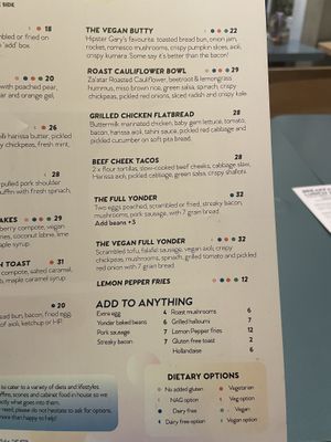 Menu  at Yonder in Queenstown