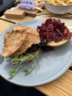 Burger with mushroom and sweet potato which  at Yonder in Queenstown