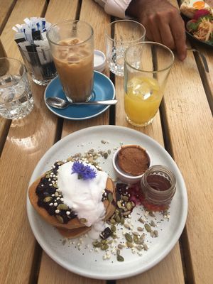 Vegan pancakes (i added some peanut butter to the side as well)  at Yonder in Queenstown