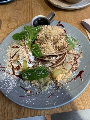 Vegan Apple Crumble Pancakes  at Yonder in Queenstown
