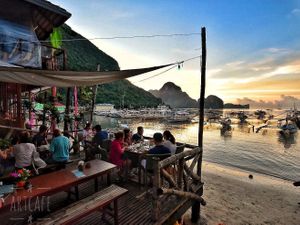 Outdoors seafront terrace at Artcafe in El Nido