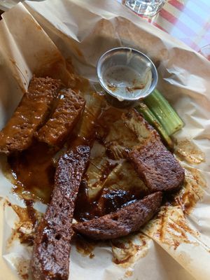 Seitan wings bbq & Buffalo (greasy. I suggest tofu not seitan here)  at City O' City in Denver