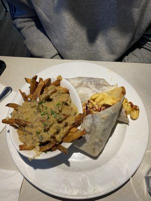 Macaroni BBQ wrap and poutine fries!  at City O' City in Denver