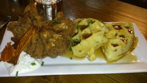 Cauliflower ('chicken') and waffles at City O' City in Denver