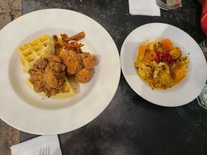 Chicken and Waffle and spicy cauliflower at City O' City in Denver