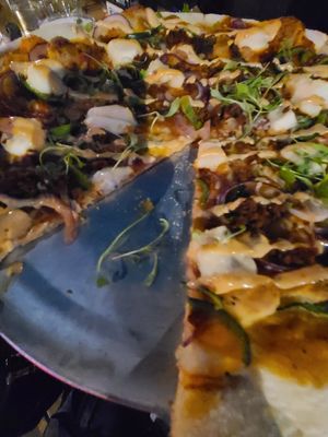 Chorizo & peppers pizza at City O' City in Denver