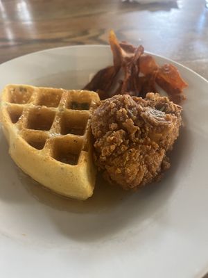 Fried chkn and waffles w/ bacn (holy cow, it’s good)  at City O' City in Denver