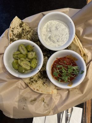 Flatbread with z’ataar and dips  at City O' City in Denver