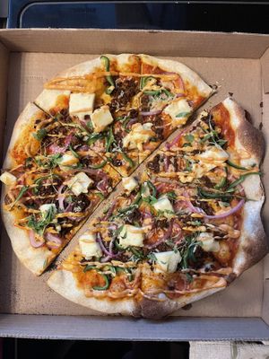 Chorizo and pepper pizza with the vegan cheese option. Really great!   at City O' City in Denver