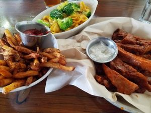 Vegan mac and cheese, wings, and fries. at City O' City in Denver