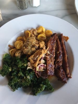 Bbq bowl (mac n cheese, bbq seitan, fried shallots and mustard kale) - $12  at City O' City in Denver