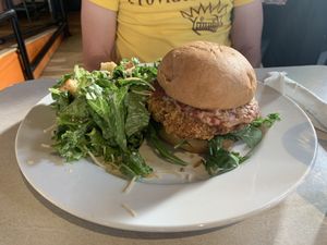Chickn parm sandwich and side Caesar salad at City O' City in Denver