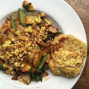 Tempeh bacon hash with a side of biscuit. (The biscuits are so great.) at City O' City in Denver