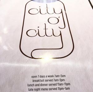 Menu at City O' City in Denver