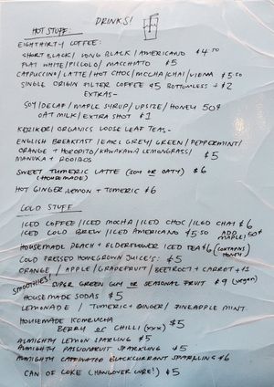 Winter 2023 drink menu at Bestie Cafe in Auckland