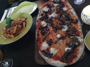 Pizza and pasta dish at Zambretto Italian - Old Sneddon St in Paisley