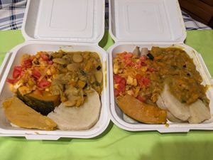 A very comforting and delicious vegan dinner that Kyng Sharlo whipped up and delivered to our hotel for a last-minute holiday meal.  at Ini Ital Rastarant in Negril