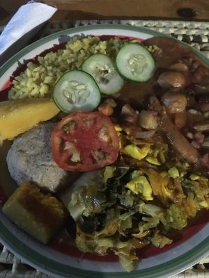 Ital stew, ground good, veggie rice at Ini Ital Rastarant in Negril