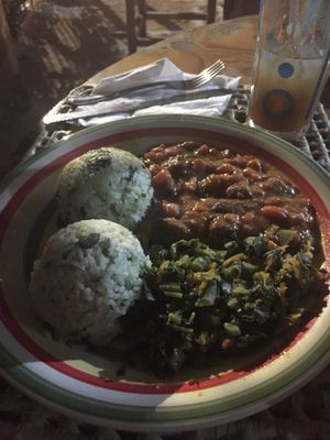 Bean stew and callaloo at Ini Ital Rastarant in Negril