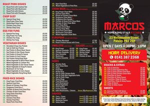 Menu at Marco's Chinese Takeaway in Paisley