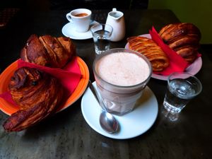 breakfast: chocolate croissants, apple strudel and some kind of suisse at L'Orto Bistrot in Turin