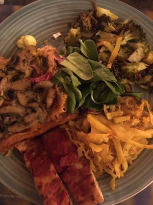 Mushroom lasagna, broccoli and Savoy cabbage  at L'Orto Bistrot in Turin