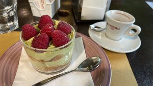 Pistachio and raspberry  at L'Orto Bistrot in Turin