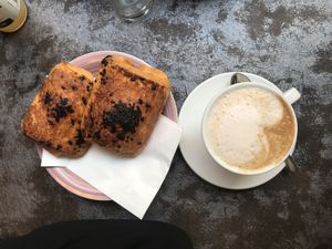 Vegan pain au choc and caffe  at L'Orto Bistrot in Turin