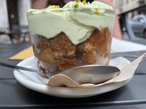 Pistachio tiramisu at L'Orto Bistrot in Turin