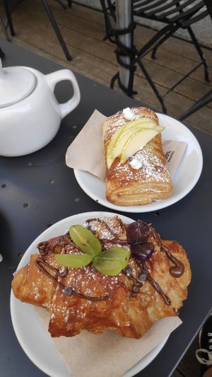 My breakfast... One filled with apple and the other with chocolate at L'Orto Bistrot in Turin