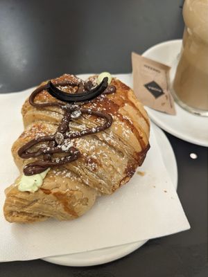 Vegan pistache chocolate croissant at L'Orto Bistrot in Turin
