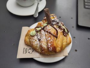 Croissant with pistachio and chocolate at L'Orto Bistrot in Turin