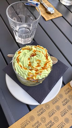 Pistachio dessert at L'Orto Bistrot in Turin