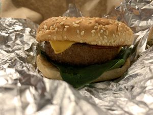 Beyond burger  at Veggie Happy in Queretaro