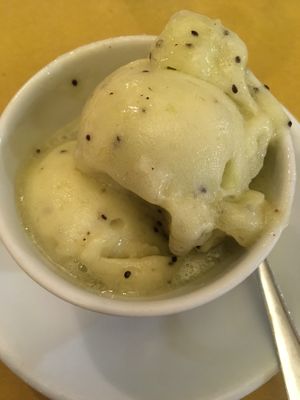 Banana and kiwi sorbet  at Al Primo Piano in Turin