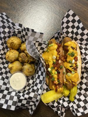 Fried mushrooms and duo of chili dogs  at Lil' Lotus in Salt Lake City