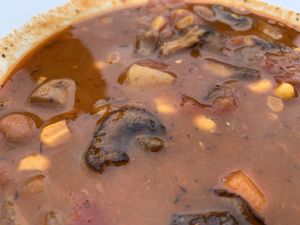 Vegan spicy mushroom soup! at Upland Brewing Company in Bloomington