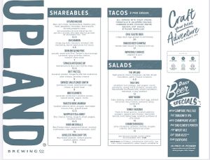 Menu at Upland Brewing Company in Bloomington