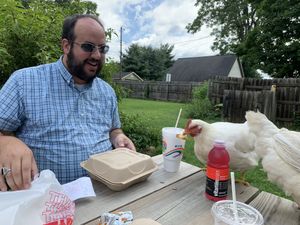 Turns out no one can resist the Upland fries— especially Opal! 😂 at Upland Brewing Company in Bloomington