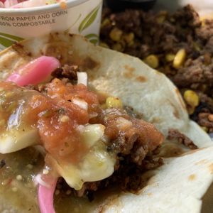 Impossible Chorizo Tacos! Yum!! at Upland Brewing Company in Bloomington