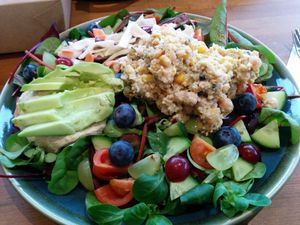 salad of the day, this one topped with (vegan) tuna sandwich filling at Acorn Pie and Mash in Leigh-on-sea