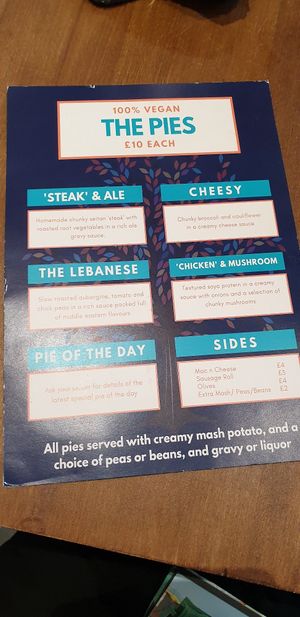 Vegan pies! Fillings also available as Jacket Potatoes at Acorn Pie and Mash in Leigh-on-sea